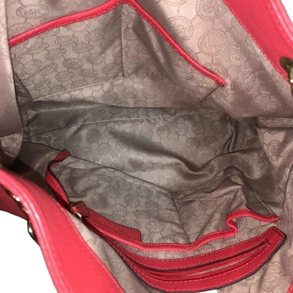 Michael Kors Red Pebbled Leather Oversized Shoulder Bag With Gold Chain Strap - Picture 10 of 11